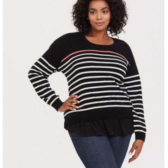 Torrid black coral white stripe 2fer pullover sweater size 2XL